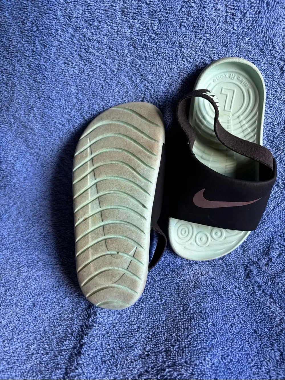 Nike Black Slides with Mint Green Footbed and Rose Gold Swoosh